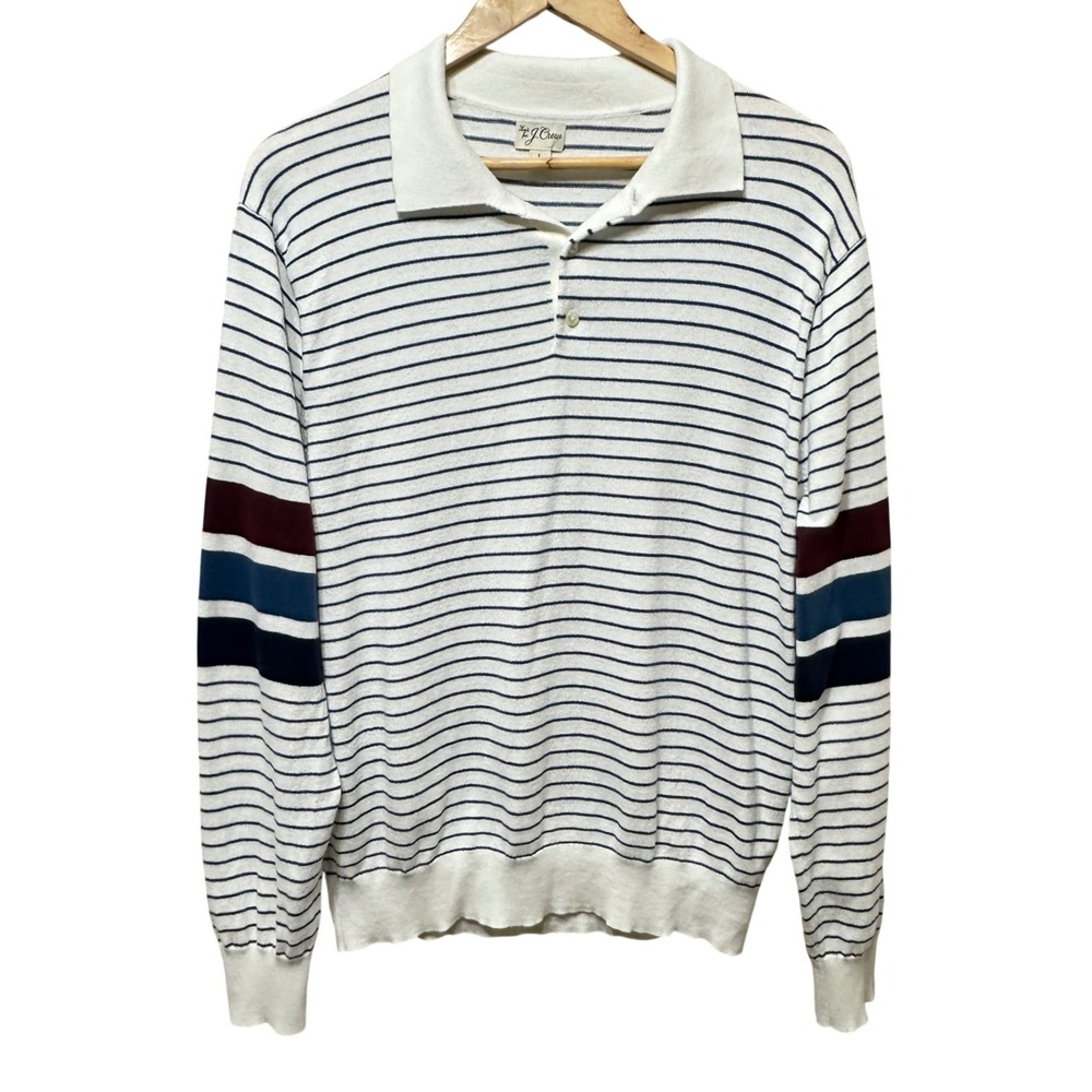 J. Crew Heritage Collared Sweater Polo Mens L Striped Cotton Knit Preppy BS410 - Picture 2 of 11
